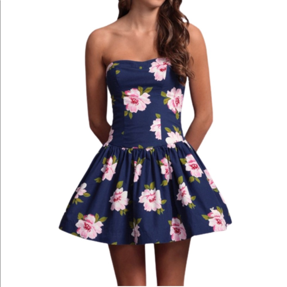 Abercrombie & Fitch Strapless Navy Floral Minidress- Size Small